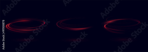 Red neon ring. Luminous circle. Glow effect. Round light frame. abstract light lines of motion and speed.Abstract light lines of motion and speed