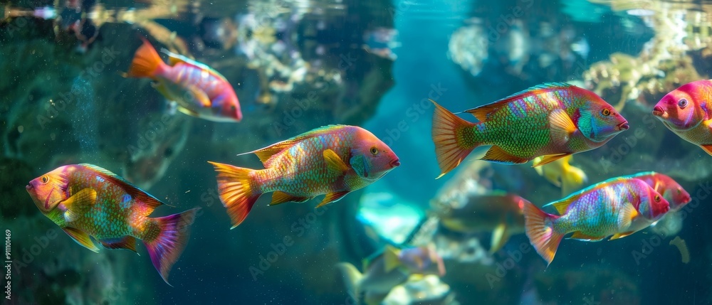 A Group of Princess Parrotfish Underwater A Group of Princess Parrotfish Underwater