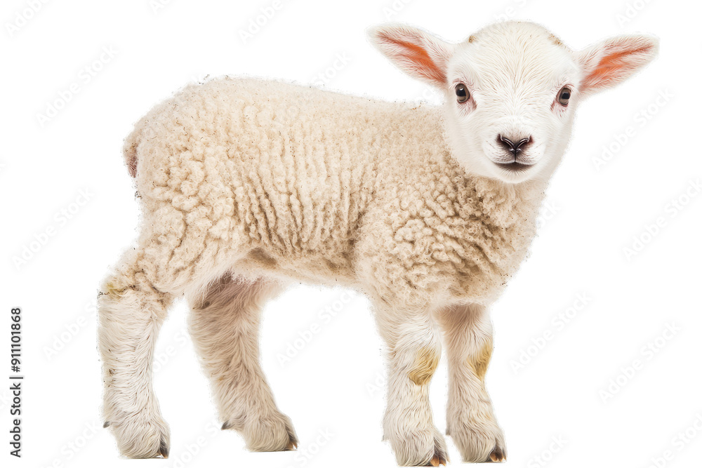 Fototapeta premium A charming young lamb with soft wool, embodying innocence and playfulness in a pastoral setting.