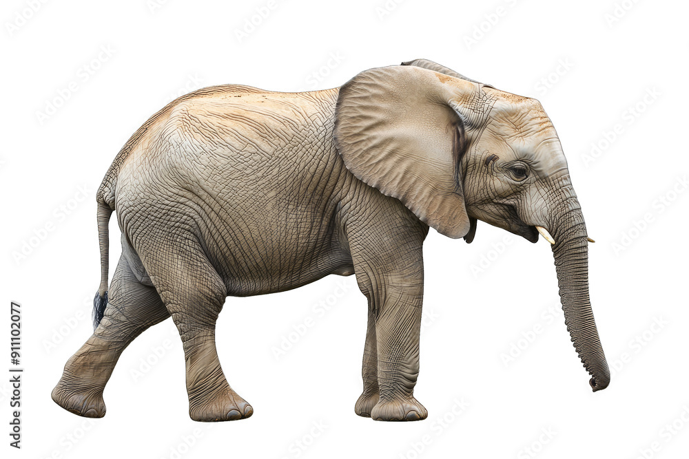 Fototapeta premium A majestic elephant gracefully walking, showcasing its large ears and trunk in a natural habitat.