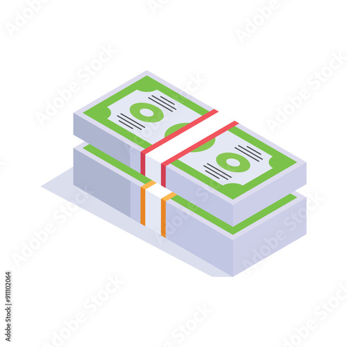 An isometric icon depicting a stack of cash, representing wealth or financial transactions