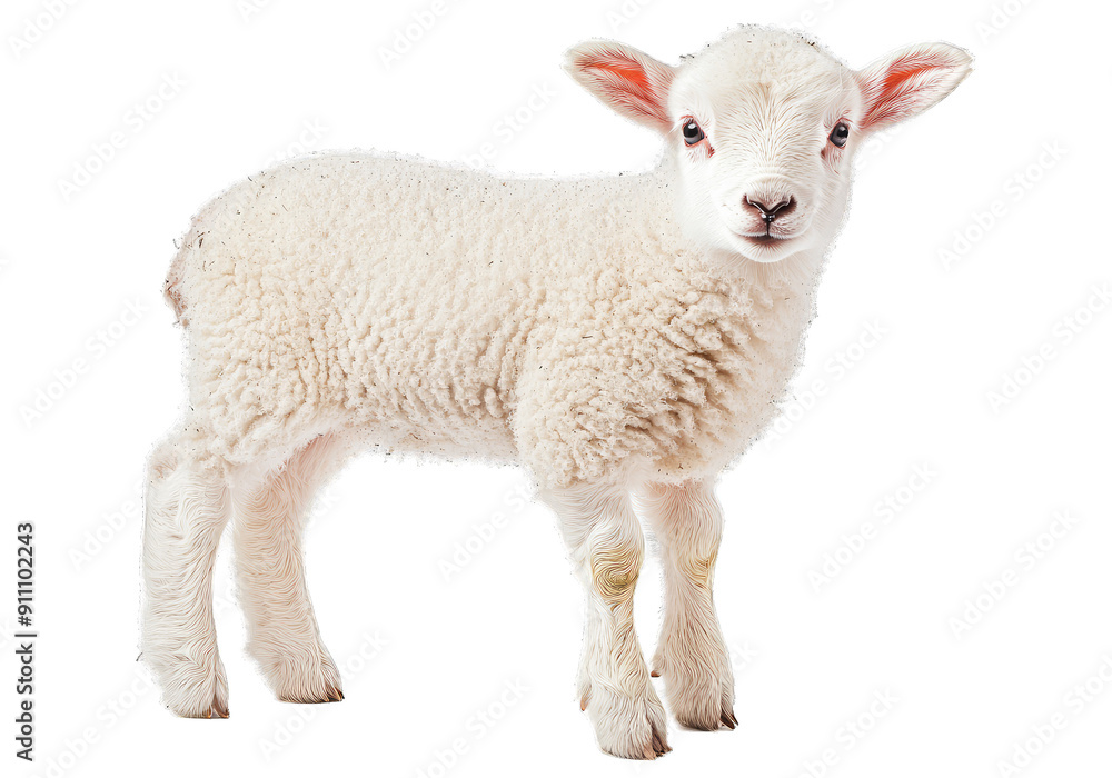 Adorable young lamb standing gracefully, showcasing its fluffy white wool and bright eyes, evoking feelings of joy and innocence. Adorable young lamb standing gracefully, showcasing its fluffy white wool and bright eyes, evoking feelings of joy and innocence.