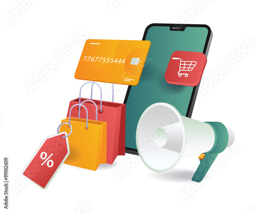A visual representation of mobile commerce and e-commerce, showcasing online shopping on mobile devices and computers