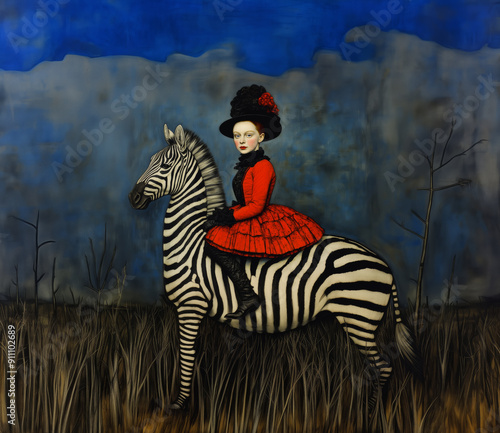 Woman riding a zebra