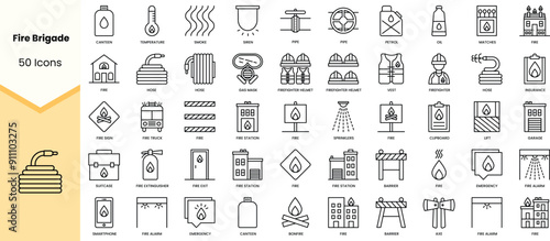 Set of fire brigade icons. Simple line art style icons pack. Vector illustration