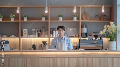 The barista at coffee counter photo