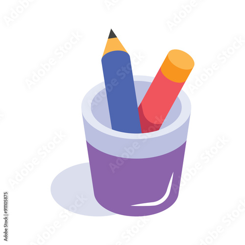 Creatively crafted isometric icon of pencil holder, stationery tools box