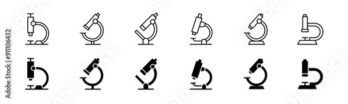 Set of microscope icons. Line and glyph microscope vector. Lab microscope set