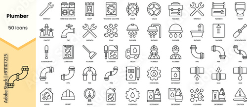 Set of plumber icons. Simple line art style icons pack. Vector illustration