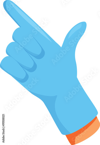 Hand is wearing a blue sterile glove and pointing with the index finger