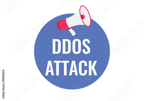 ddos attack button, banner, label, template for website. ddos attack text with colorful megaphone icon
