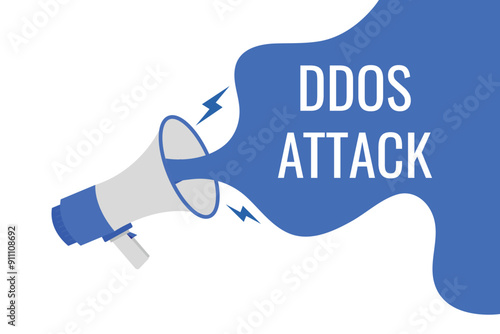 ddos attack button, banner, label, template for website. ddos attack text with colorful megaphone icon

