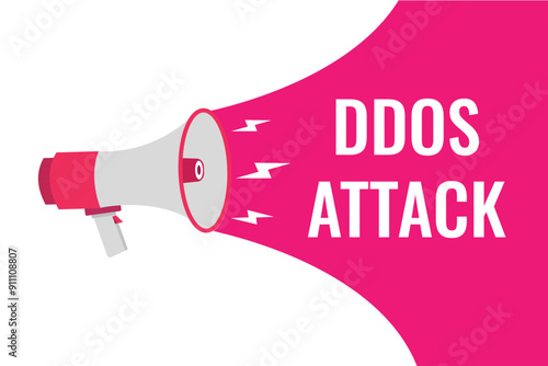 ddos attack button, banner, label, template for website. ddos attack text with colorful megaphone icon
