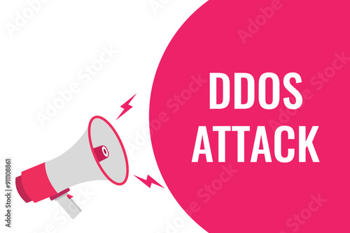 ddos attack button, banner, label, template for website. ddos attack text with colorful megaphone icon
