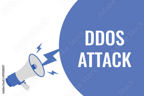 ddos attack button, banner, label, template for website. ddos attack text with colorful megaphone icon
