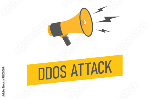 ddos attack button, banner, label, template for website. ddos attack text with colorful megaphone icon
