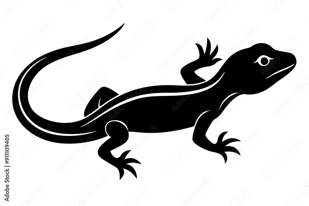 Fototapeta premium Lizard black Silhouette vector isolated on white background 