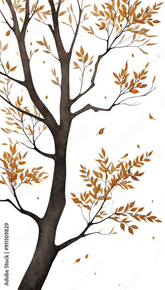 Fall Leaves on a Brown Tree Branch Fall Leaves on a Brown Tree Branch