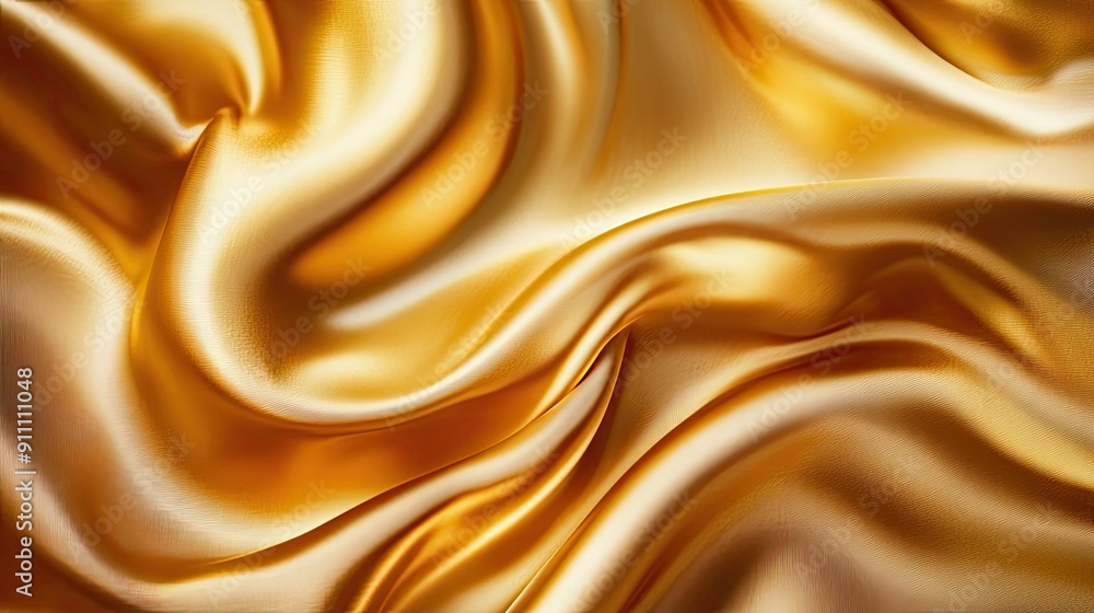 Rich gold silk fabric in flight, forming an elegant and dynamic background Rich gold silk fabric in flight, forming an elegant and dynamic background