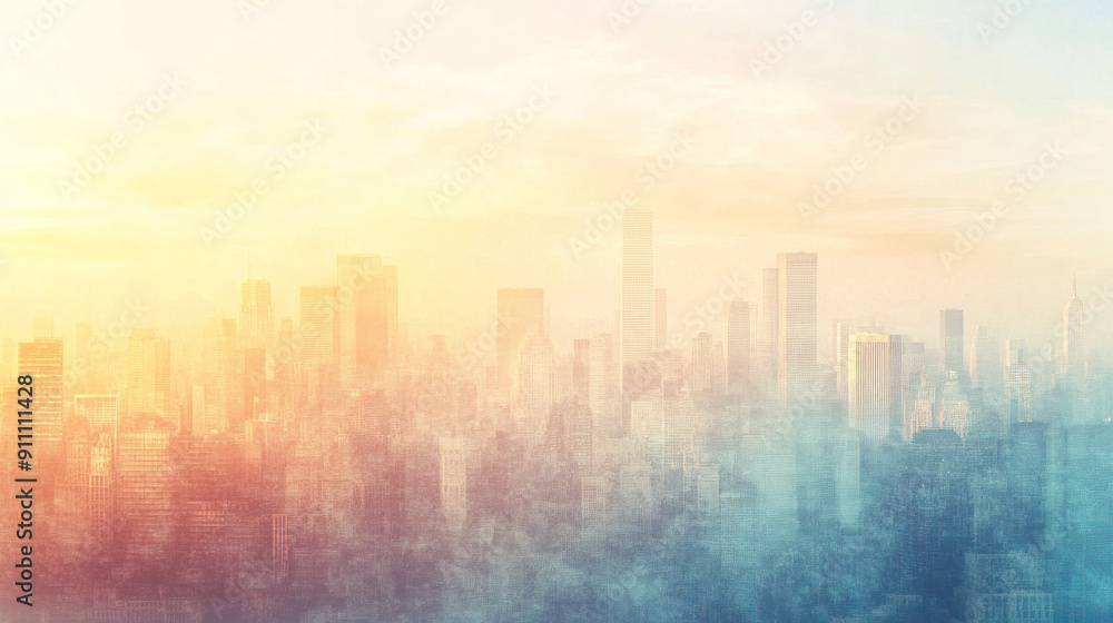A city skyline with a bright yellow sun in the background. The sky is filled with a variety of colors, giving the impression of a vibrant and lively atmosphere A city skyline with a bright yellow sun in the background. The sky is filled with a variety of colors, giving the impression of a vibrant and lively atmosphere