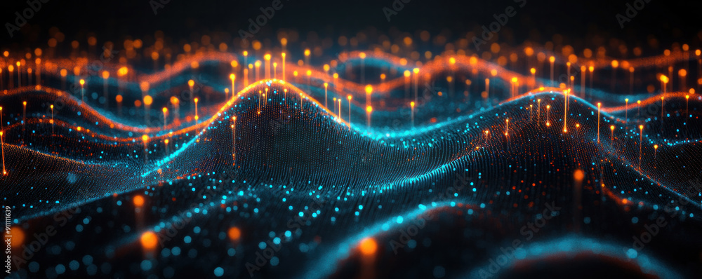 A computer generated image of a wave with blue and orange colors. The image has a futuristic and abstract feel to it A computer generated image of a wave with blue and orange colors. The image has a futuristic and abstract feel to it