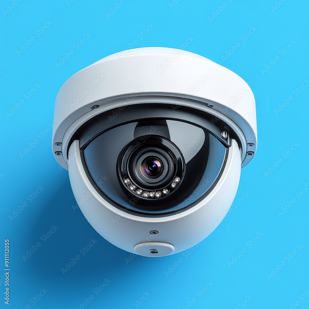 Modern Security Camera on Blue Background Modern Security Camera on Blue Background