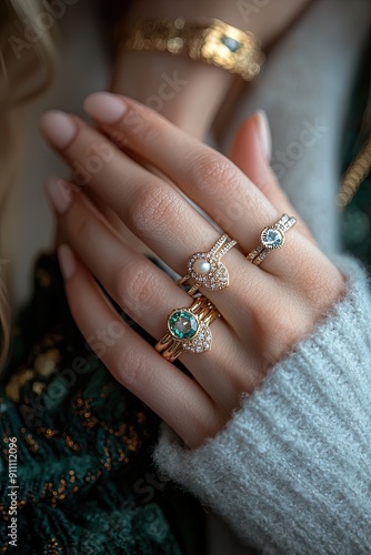 close-up of a girl's hand with rings. Selective focus