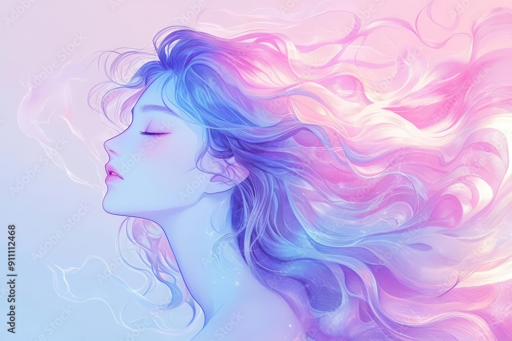 ethereal anime girl with flowing pastel hair immersed in lofi music dreamy atmosphere soft color palette and subtle motion lines stylized manga art style ethereal anime girl with flowing pastel hair immersed in lofi music dreamy atmosphere soft color palette and subtle motion lines stylized manga art style