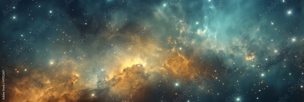 Naklejka premium This image displays vibrant nebulous clouds in space, interspersed with stars, capturing the beauty and mystery of the cosmos.