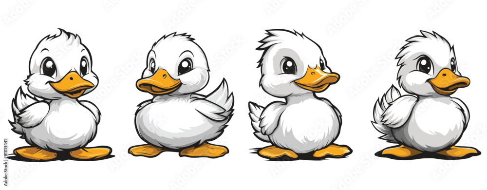 Fototapeta premium cartoon illustration white duck isolated on white, generative ai