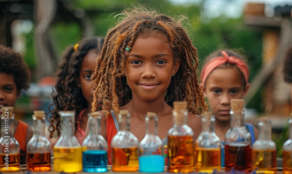 Children from various backgrounds working together on a science project Children from various backgrounds working together on a science project