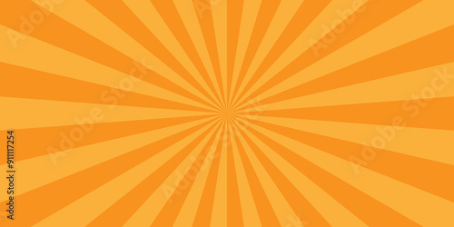 Abstract orange and yellow rays sunburst background. Modern seamless retro vintage burst sunrise sunbeam element spiral striped illustration sunray template wallpaper design.
