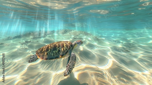 The sea turtle swimming photo