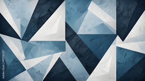 Abstract blue background with texture pattern, layered geometric triangle shapes in white dark and light blue colors in creative angles. Generative AI