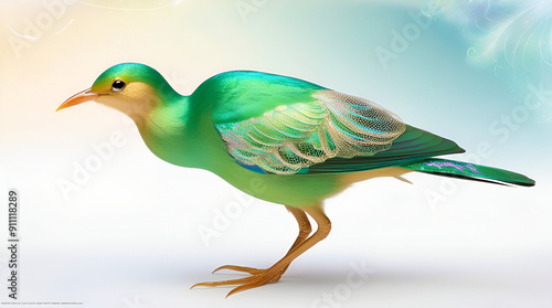 Default A vibrantly plumed iridescent emerald green bird with ai generatie photo