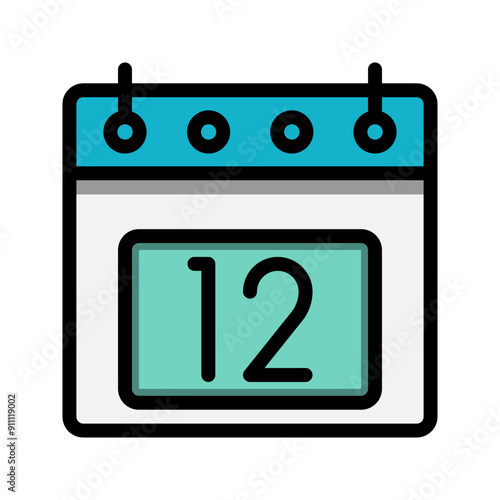 Calendar 12st date color linear icon. time, event, schedule and business symbols icons. Suitable for websites, UI, interfaces and mobile applications. photo