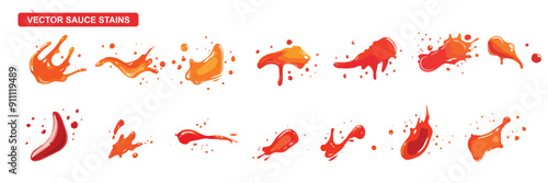 vector collection of hot sauce stains isolated on white background