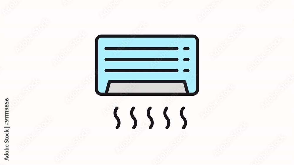 motion icon Blue air conditioner with black outline and cool air blowing.
motion icon Blue air conditioner with black outline and cool air blowing.