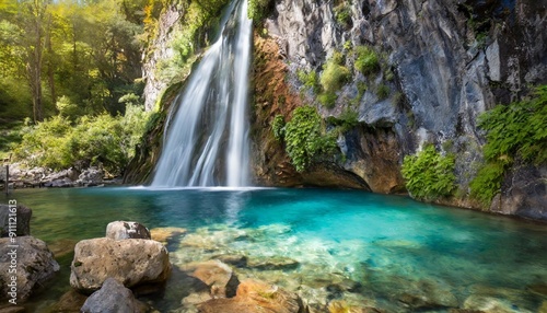 Majestic Waterfall Cascading into a Crystal Clear Pool