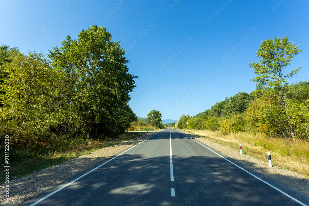 Panorama of asphalt road in countryside on sunny summer day. Panorama of asphalt road in countryside on sunny summer day.