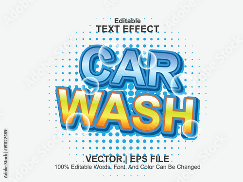 Car Wash text effect vector features a clean design with a fresh wet style. The shiny effect and water droplets add to the impression of a fresh and clean car wash, ideal for promotions.