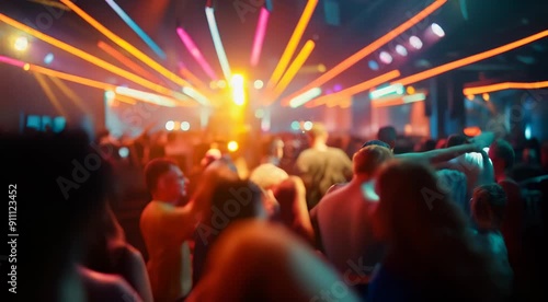 Wallpaper Mural Crowded nightclub with vibrant multicolored neon lights and people dancing and enjoying the lively atmosphere. Torontodigital.ca