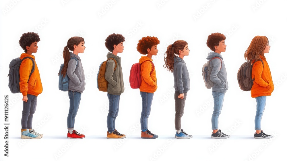 Obraz premium Students Eagerly Lining Up for Morning Assembly at Local School in Autumn