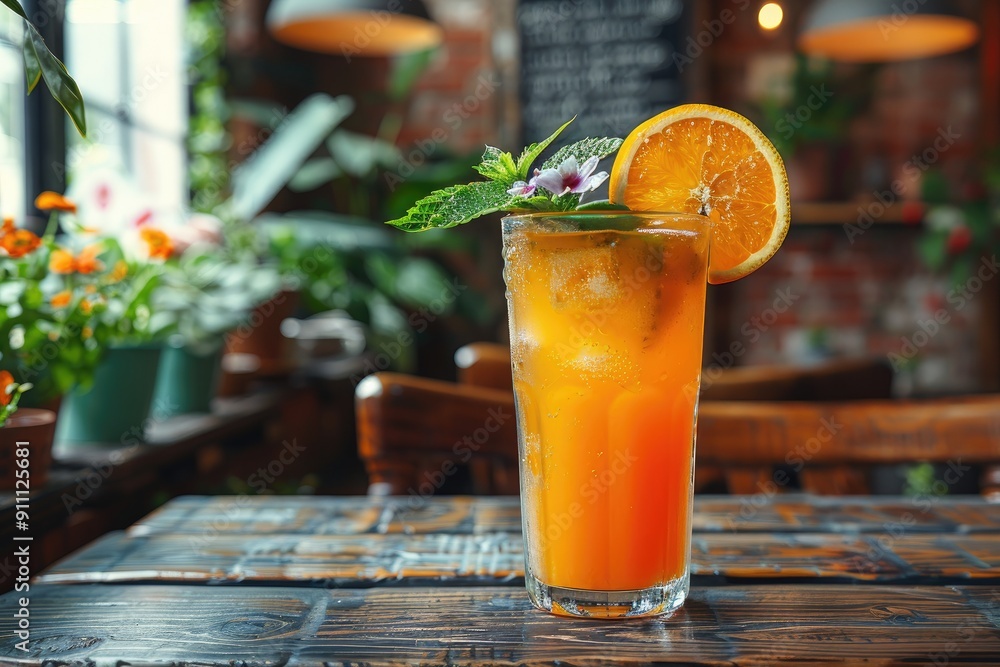Orange Slice Garnish on a Refreshing Iced Drink Orange Slice Garnish on a Refreshing Iced Drink