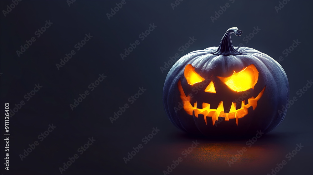 Evil pumpkin laughing on black background. Banner with copy space design for halloween party invitation Evil pumpkin laughing on black background. Banner with copy space design for halloween party invitation