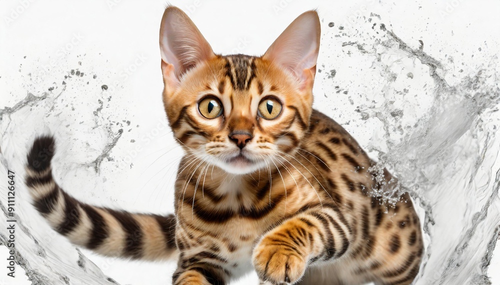 Playful Bengal Cat Isolated on White Background, Clipping Path, Full Depth of Field Playful Bengal Cat Isolated on White Background, Clipping Path, Full Depth of Field