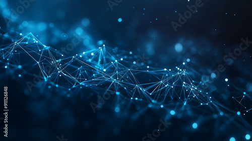 Abstract blue low poly plexus network against a dark background. Perfect for technology, digital, and network-themed designs