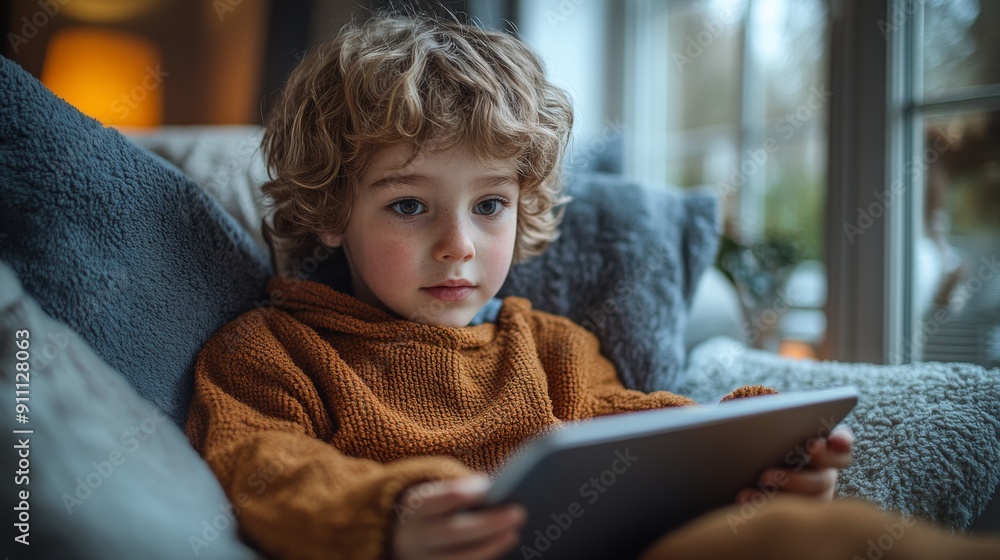 Young Student Engaged in Virtual Classroom Learning on Tablet at Home Young Student Engaged in Virtual Classroom Learning on Tablet at Home
