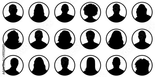 Avatar, user profile, person icon, male and female silhouette, profile picture. Vector flat illustration in grayscale. Suitable for social media profiles, icons, screensavers and as a template.