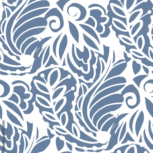Black and white seamless pattern with Paisley print in a retro style. Vector illustration